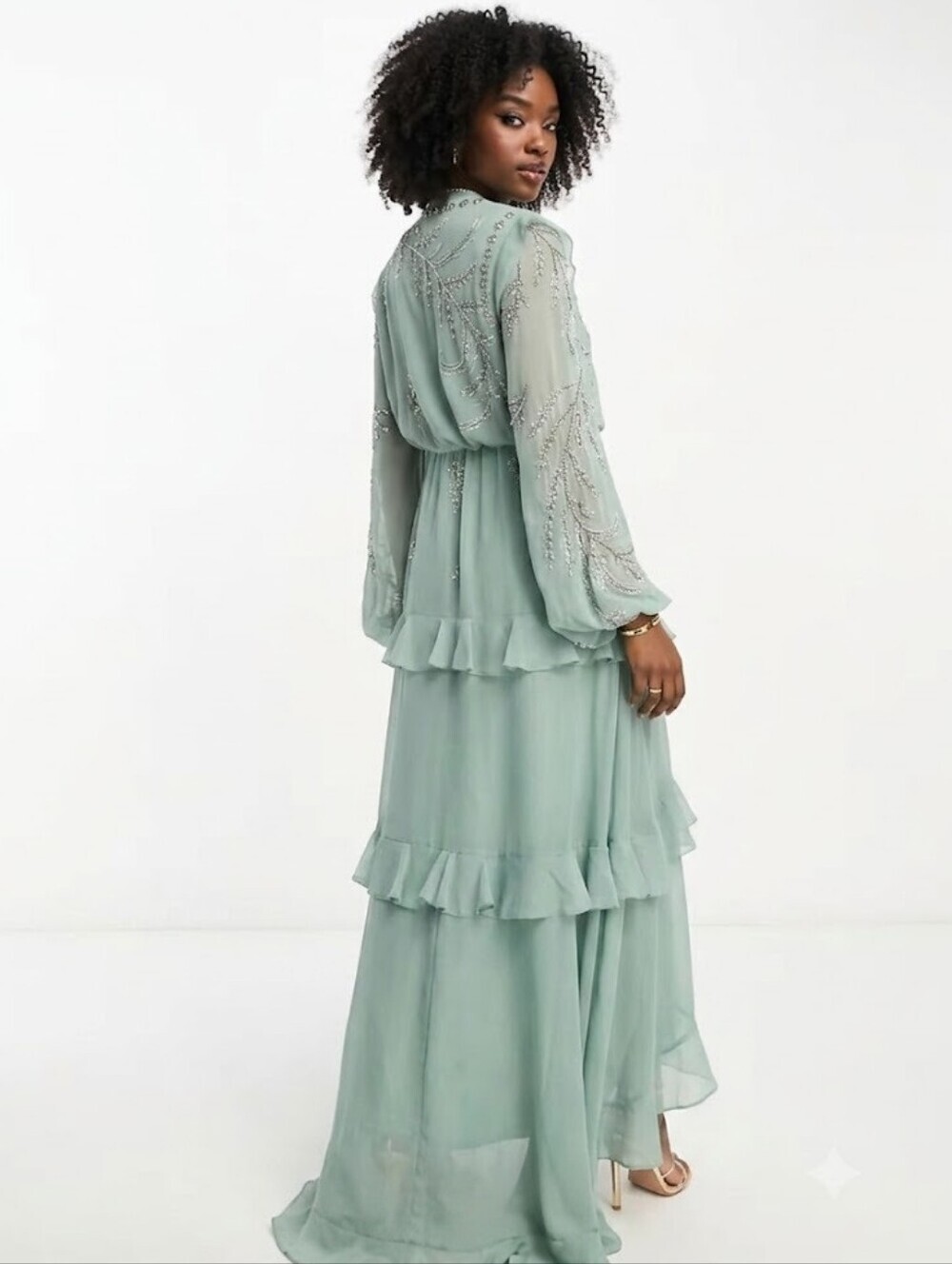 ASOS DESIGN Sage Green Beaded Midi Dress 10 NWT